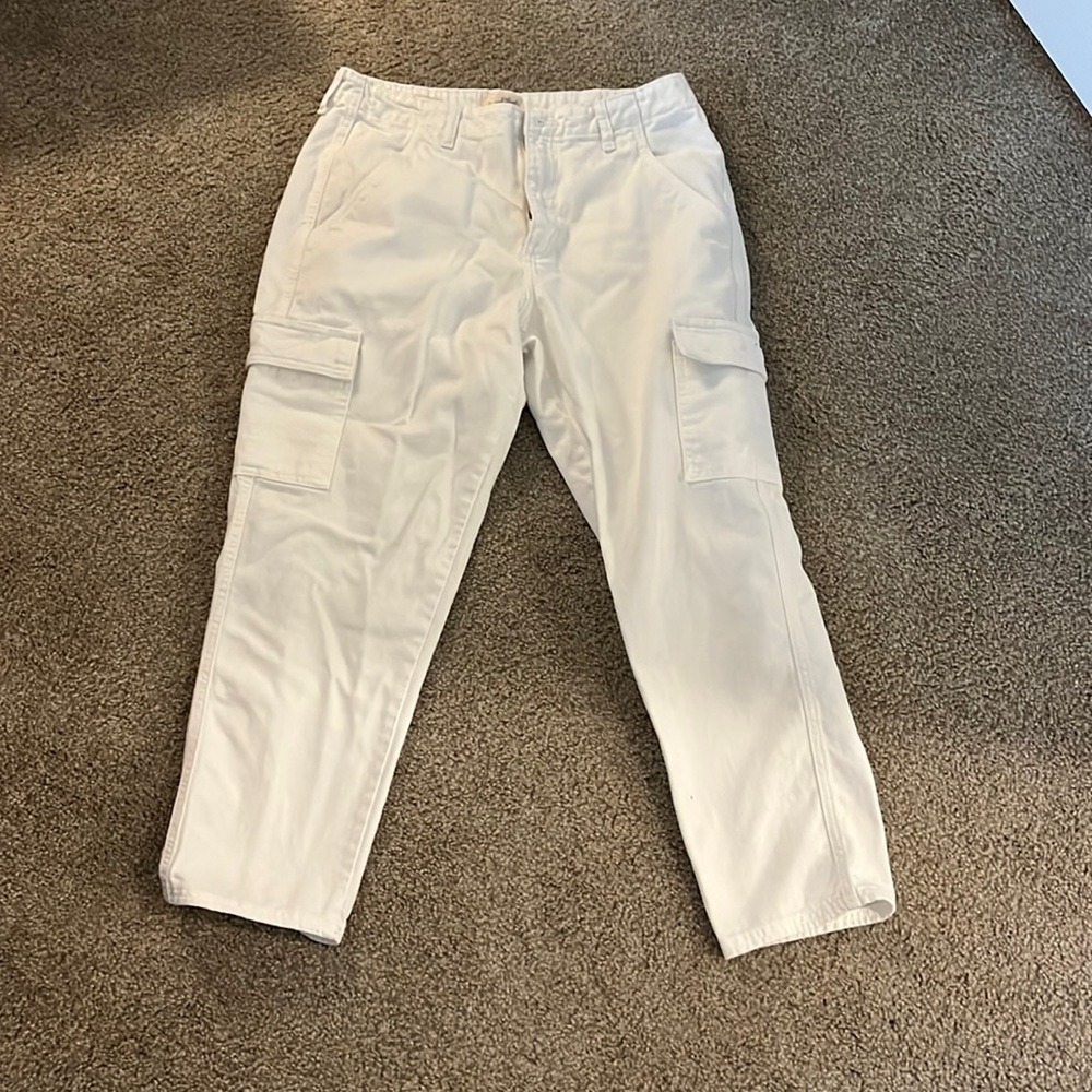 White Mid-Rise Cargo Boyfriend Denim